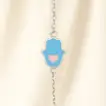 Hamsa Heart Necklace Set - Blue Edition with Elegant Flower Arrangement
