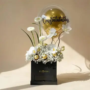 Luxurious Congratulations Floral Box with Chocolates and Balloons