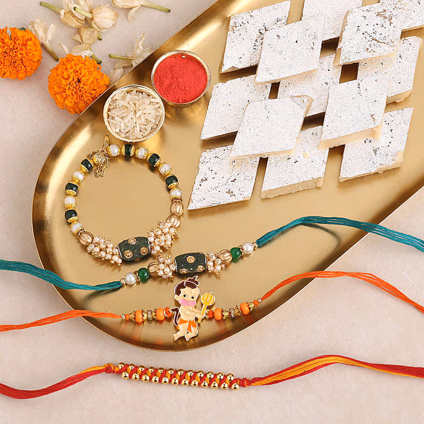 Sneh Enchanting Family Rakhi Set & Kaju Katli