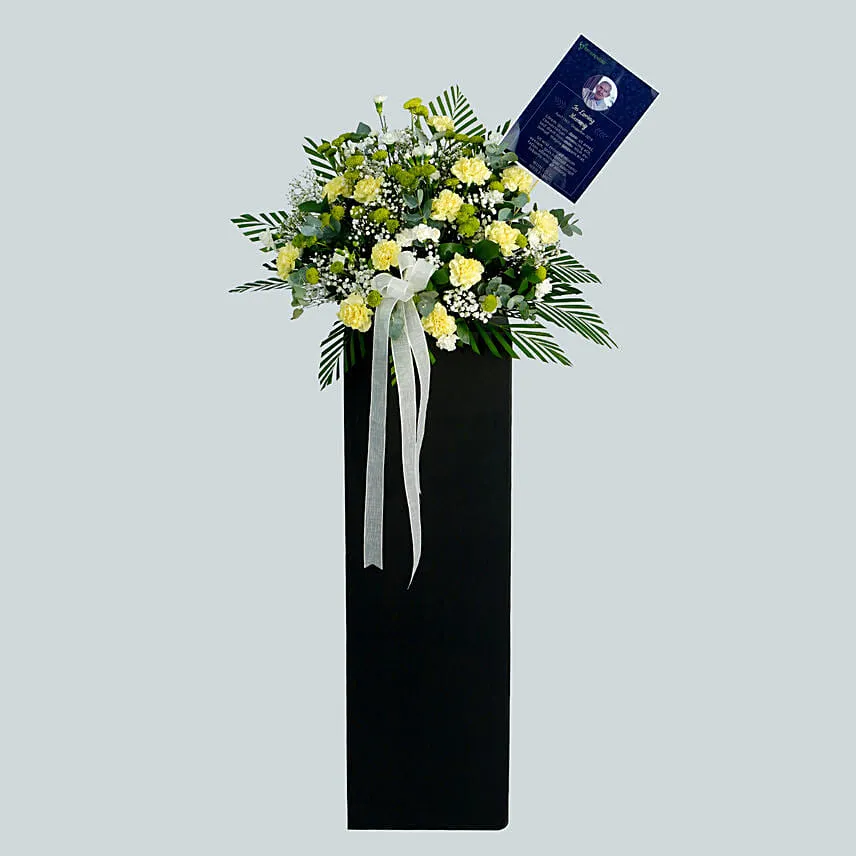 Heavy Hearted Condolence Mixed Flowers Black Stand