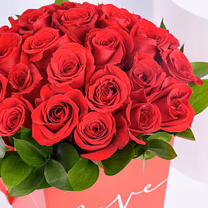 Romantic Red Rose Bouquet in Elegant Love Box