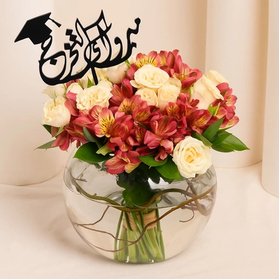 Elegant Baby Rose And Alstroemeria Vase Arrangement For Graduation