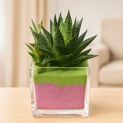 Elegant Gasteria Flow Plant in a Decorative Square Glass Jar