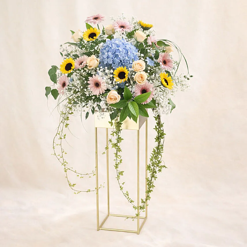 Mixed Flowers Golden Stand