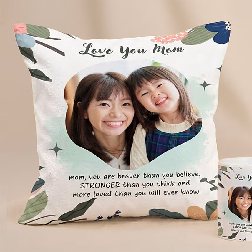 Love You Mom Personalised Canvas Frame Cushion & Mug