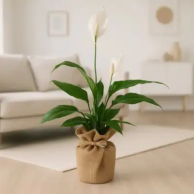 Elegant Jute Wrapped Peace Lily Plant - Spathiphyllum Vivaldi/Lauretta