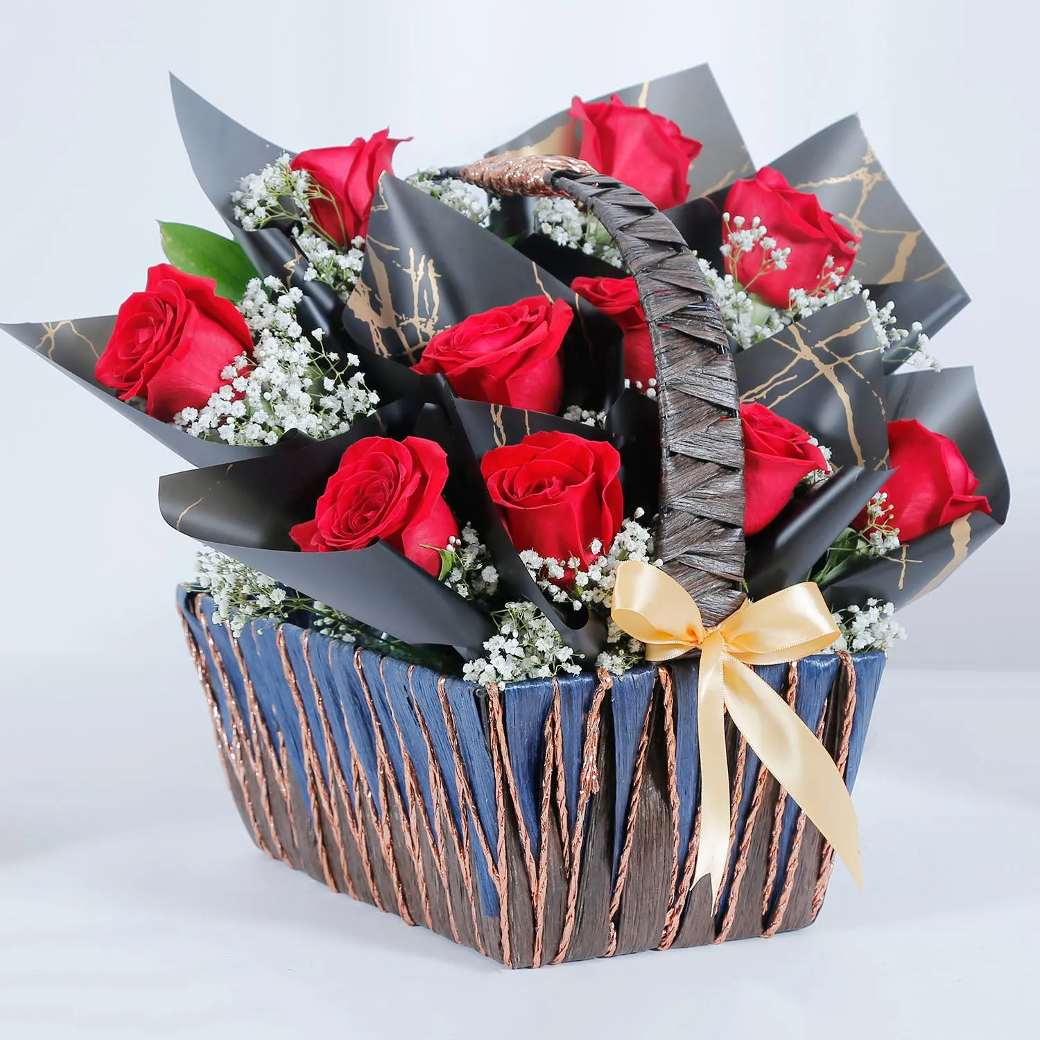 Birthday Beauty Gift Basket: Elegant Red Roses and Birthday Balloon