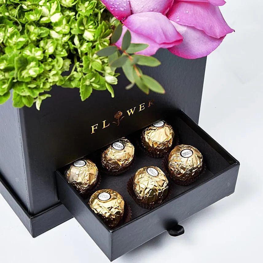Beautiful Mixed Flowers Box Arrangement With Ferrero Rocher