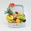 Deluxe Exotic Fruit Hamper in Elegant Floral Suitcase