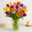 20 Mixed Tulips In Glass Vase