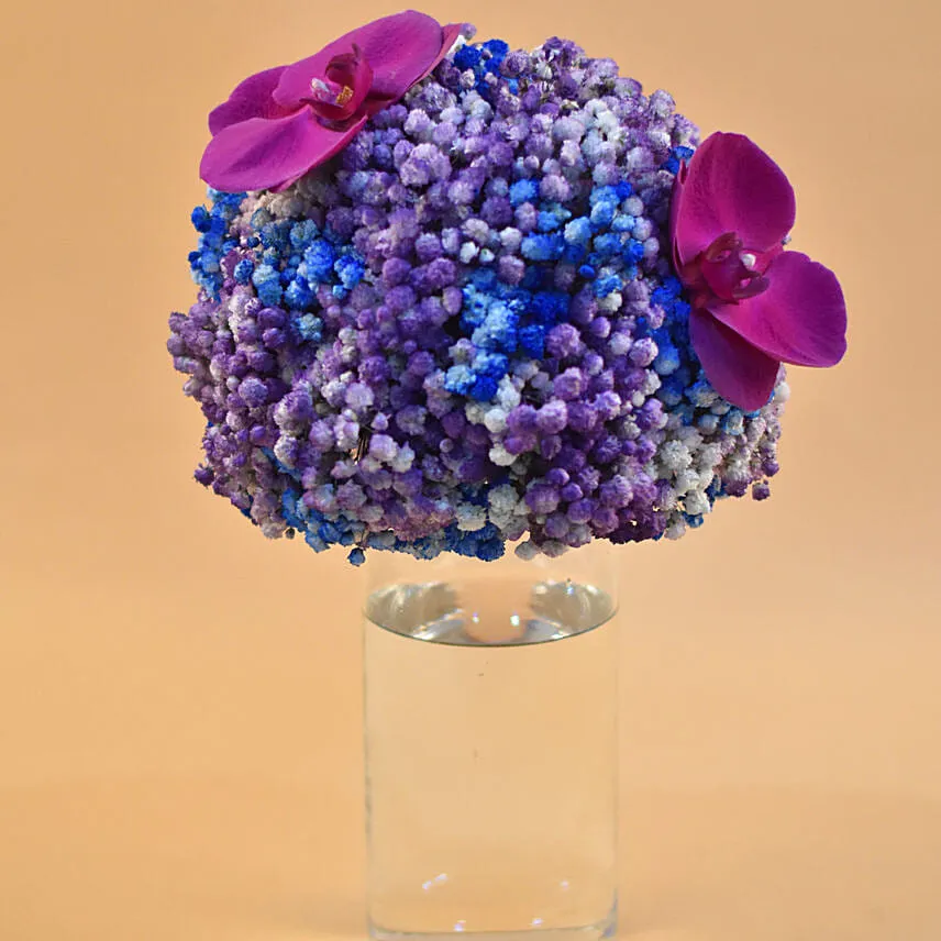 Purple Baby Breath & Phalaenopsis Cylindrical Vase