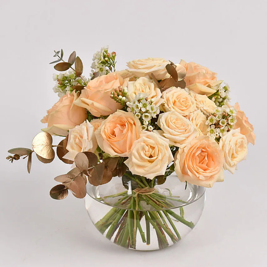Peach Rose Table Centerpiece Flowers