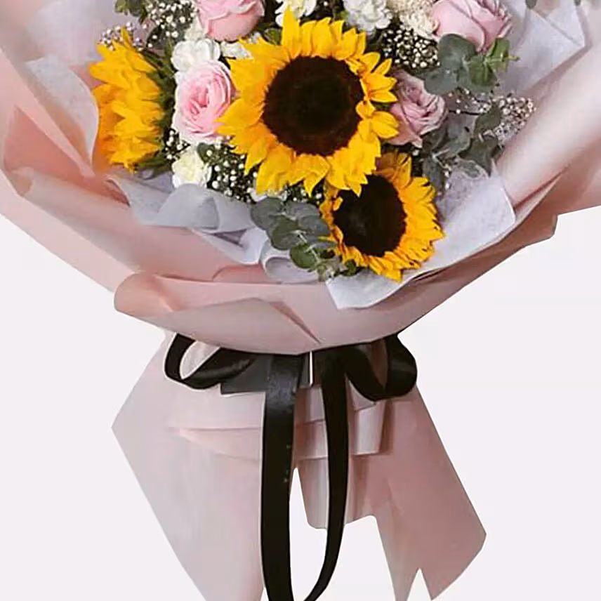 Bunch Of Sunrise Flowers With Ferrero Rocher