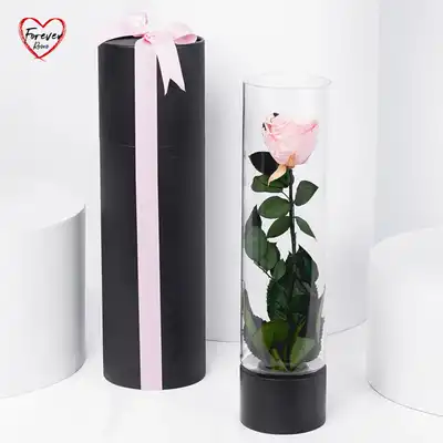 Exquisite Luxury Pink Forever Rose in Elegant Glass Vase