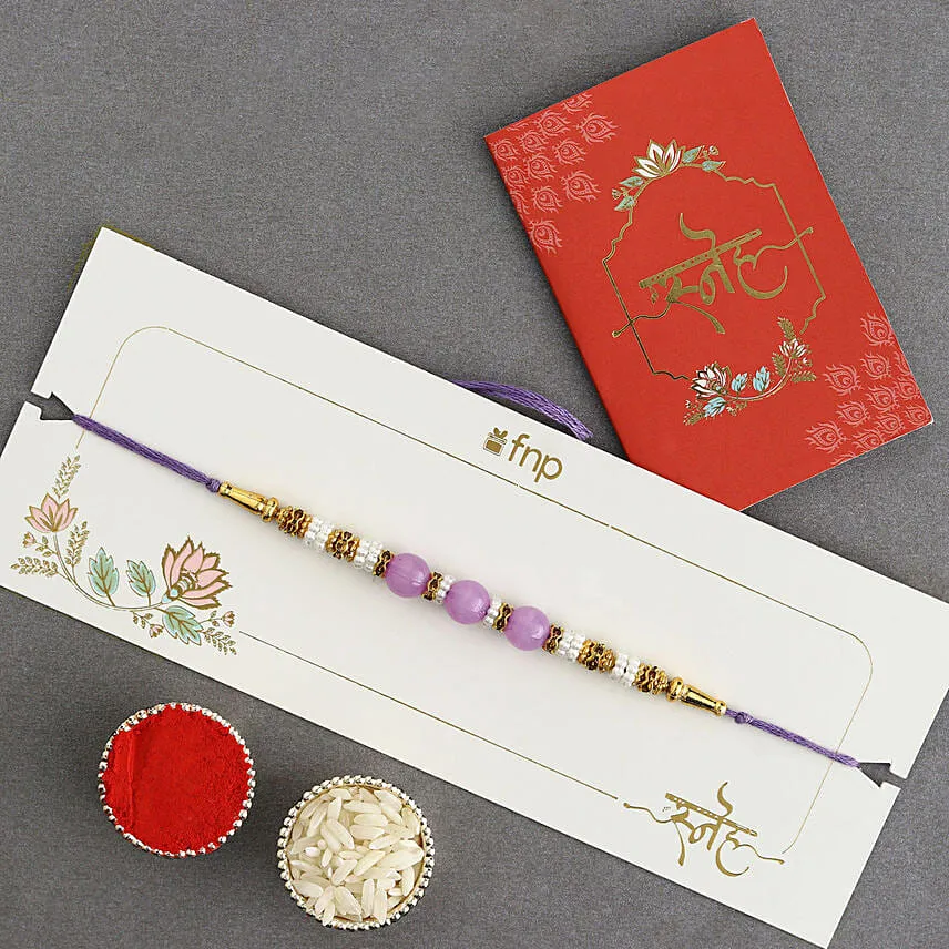 Personalised Wooden Pen for Dad With Purple Pearl Rakhi