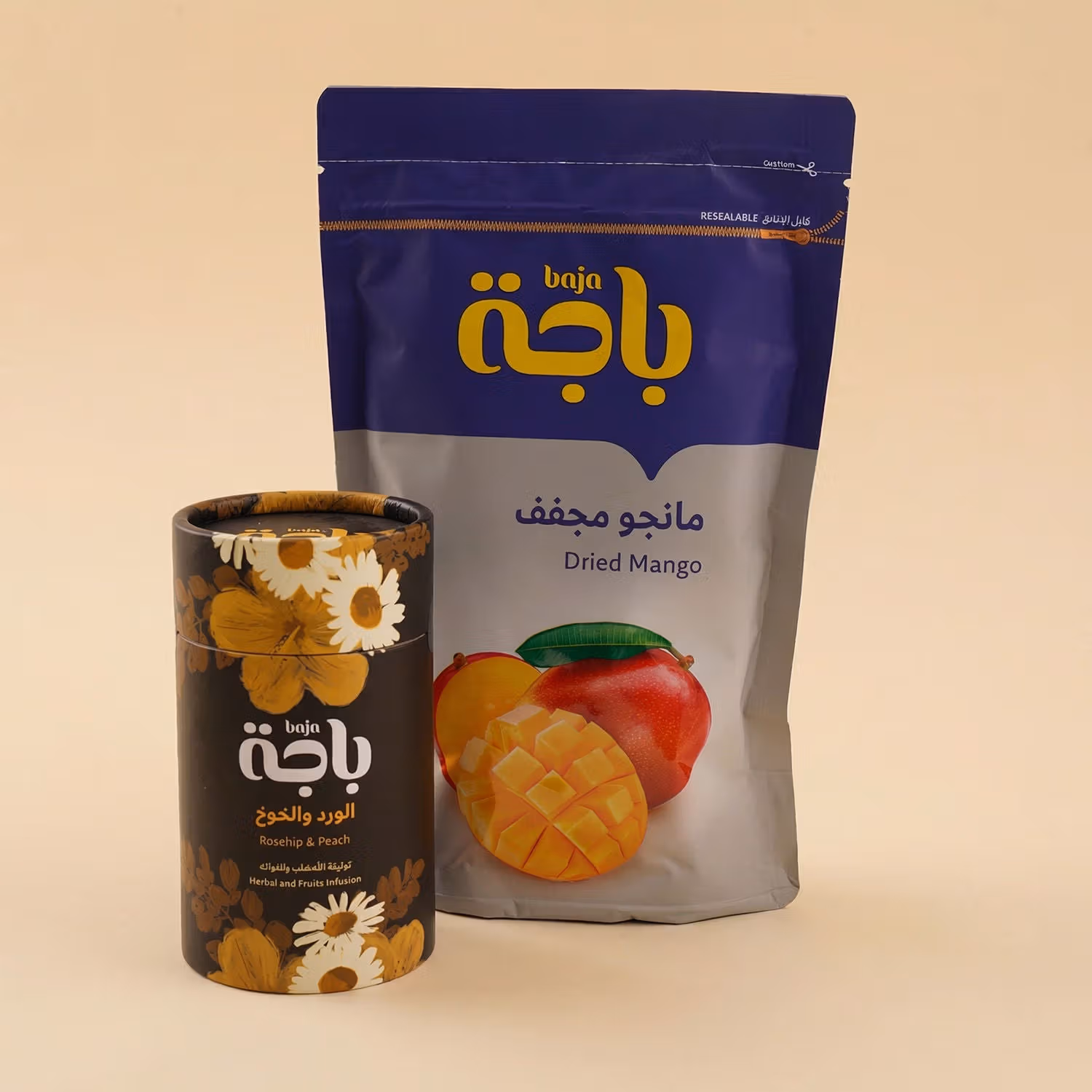 سلة ورد مع شاي الخوخ و مانجو مجفف