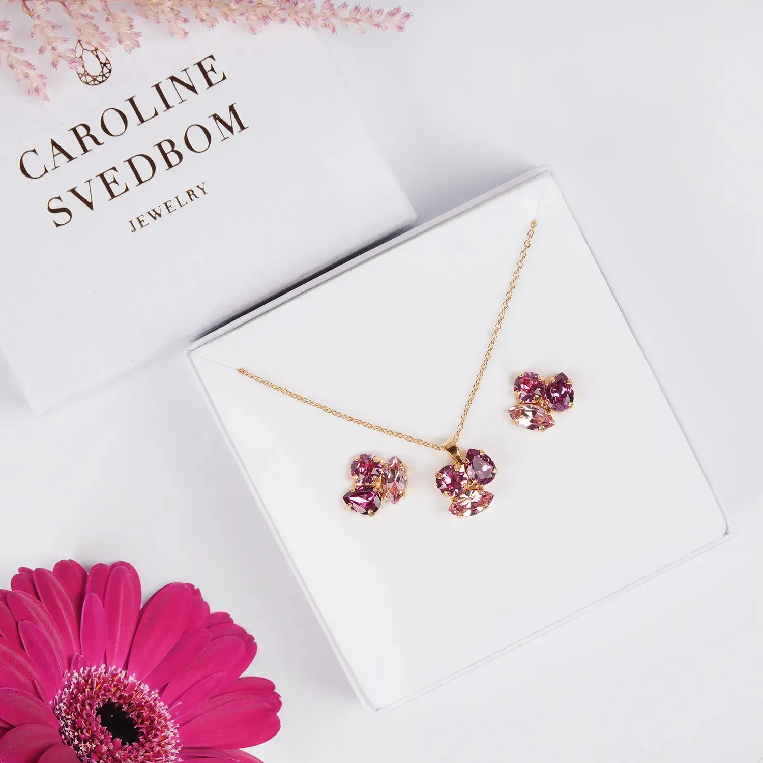 Caroline Svedbom Swarovski Crystals Dark Rose Jewllery Set