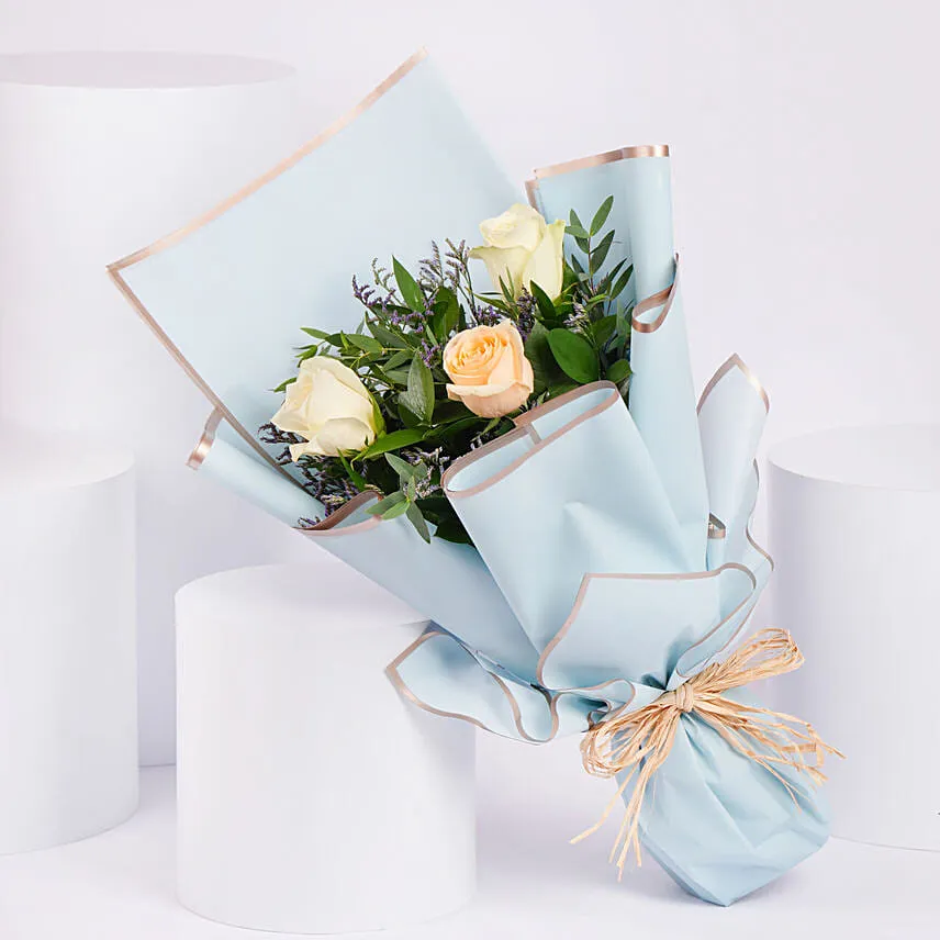 Bouquet Of White And Peach Roses