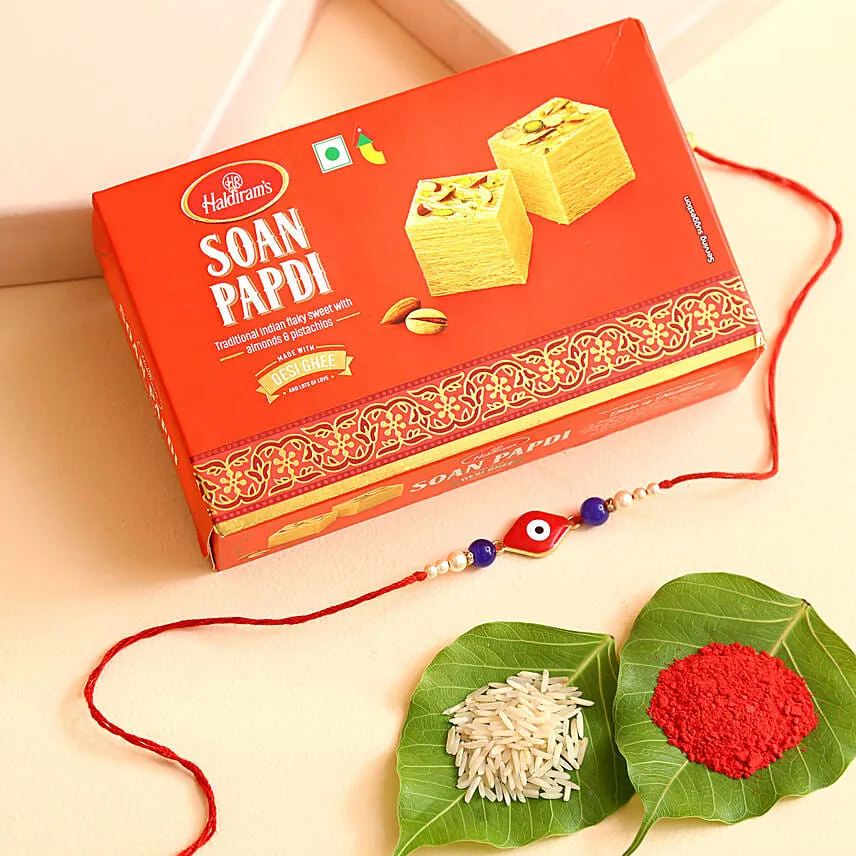 Sneh Evil Eye Red Rakhi & Soan Papdi