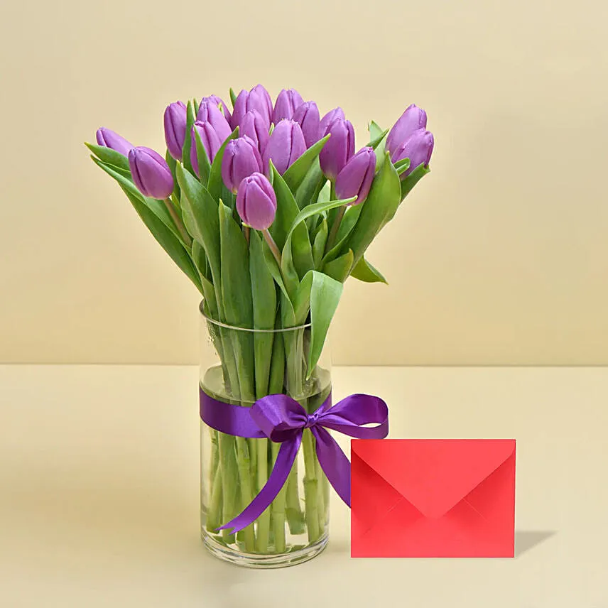 10 Purple Tulip Arrangement with Greeting Card