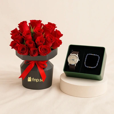 FOSSIL Watch & Bracelet Men's Set With Flower Bouquet