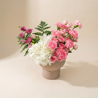 Elegant Pink Floral Symphony in Handmade Vase