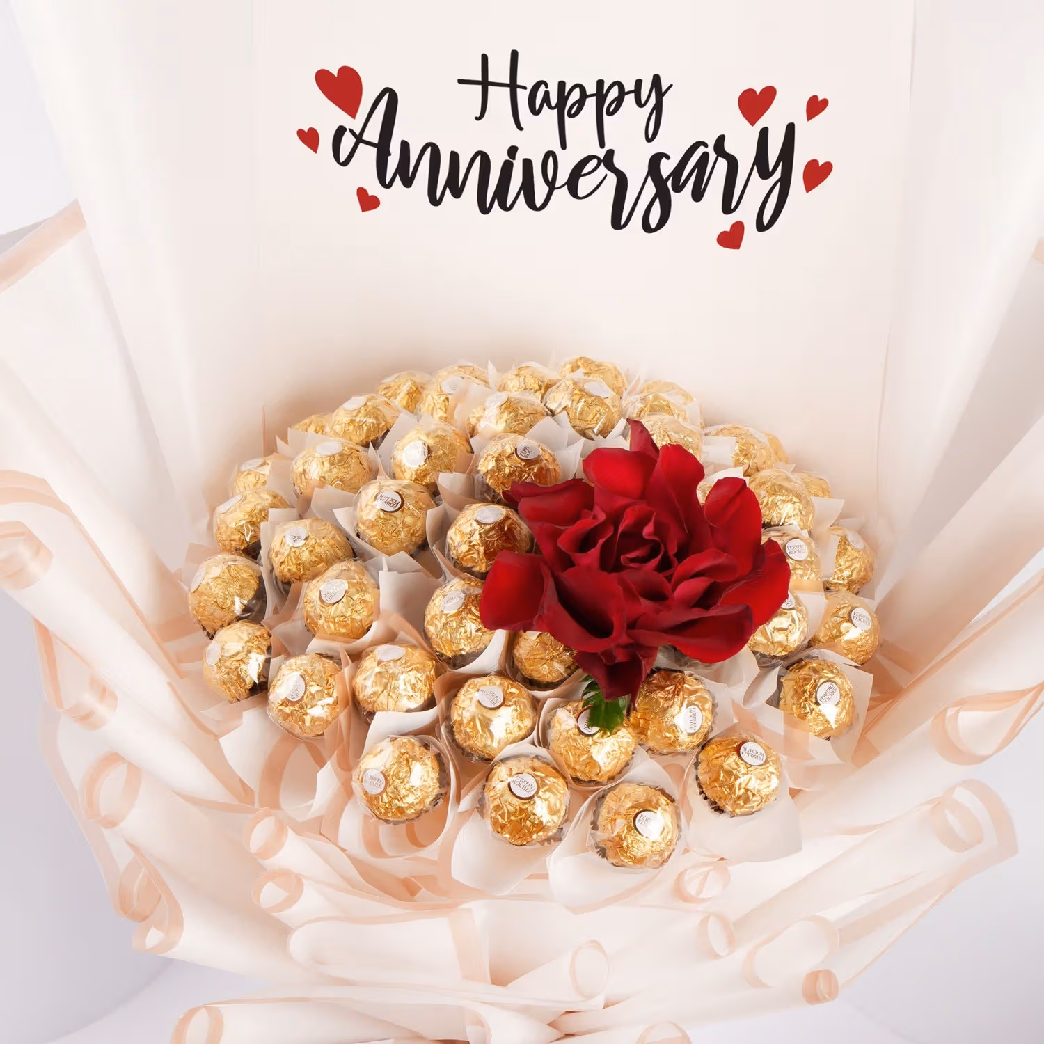 Luxurious Happy Anniversary Rocher Bouquet with Red Rose