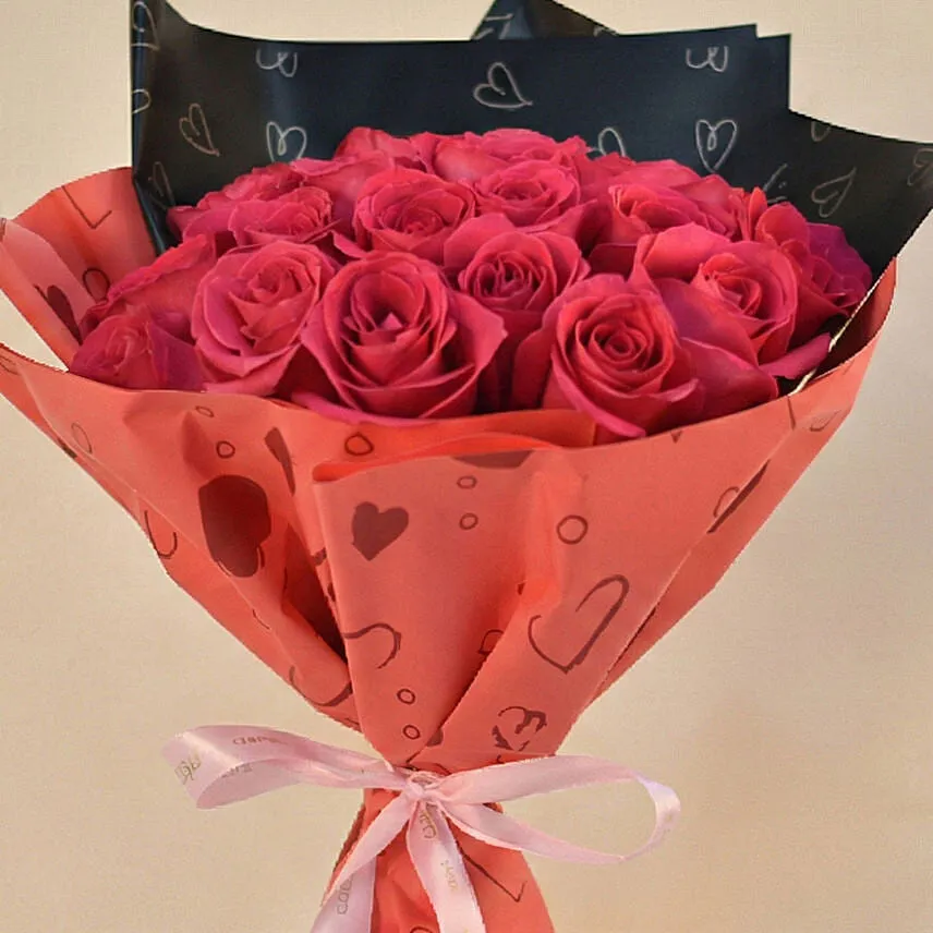 35 Dark Pink Roses Valentine's Day Bouquet