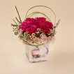 Eid Celebration Dark Pink Roses with Sweet Sara and White Wax Flowers in Glass Vase