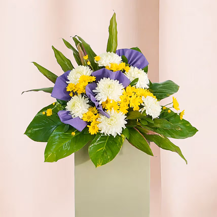 Reverence Condolence Mixed Flowers Grey Stand