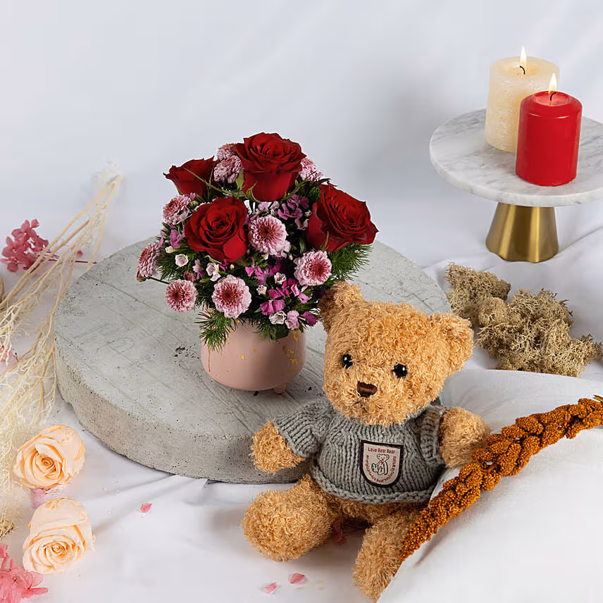 Heartfelt Floral Wishes with Teddy