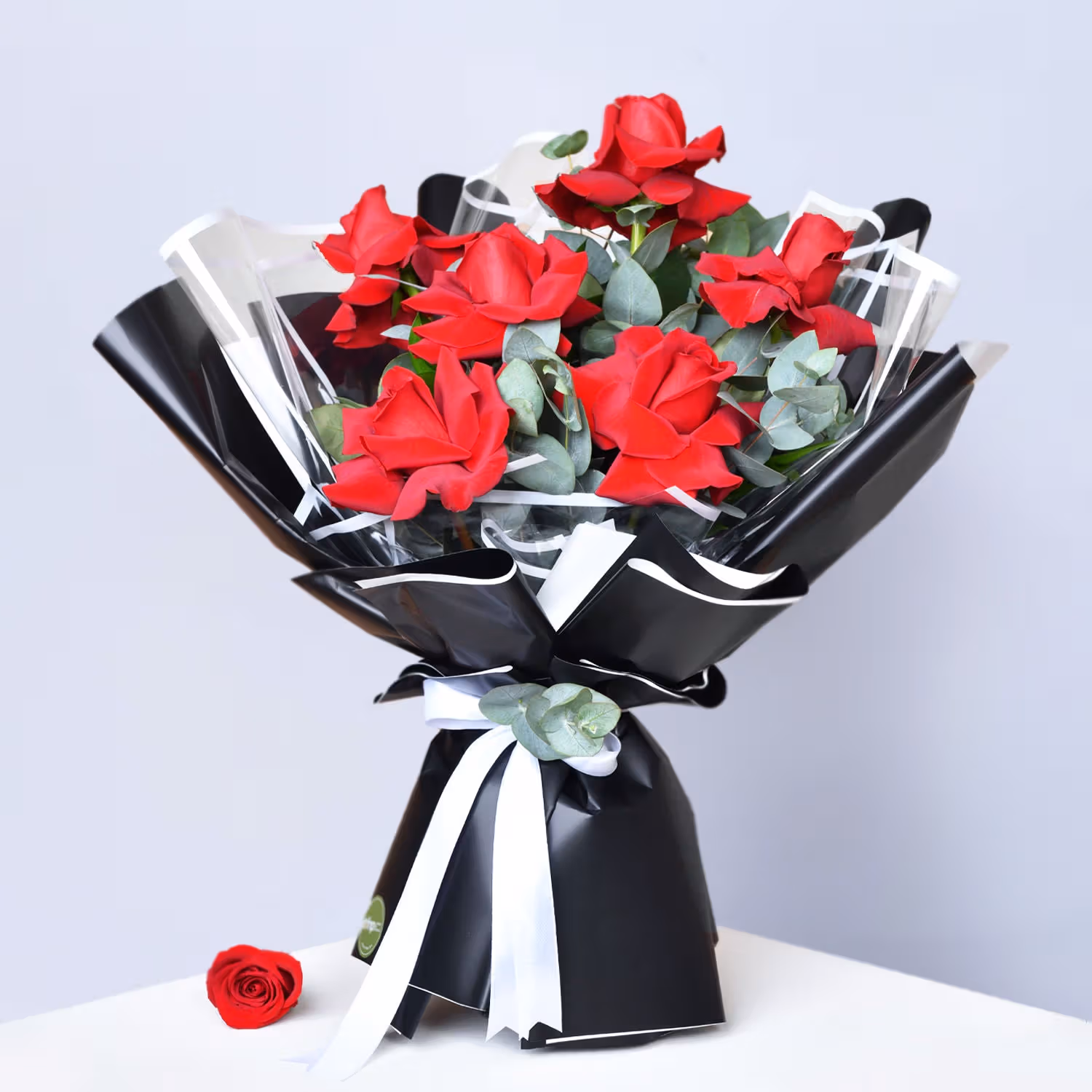 Elegant Crimson Roses Bouquet with Decadent Chocolate Hazelnut Cake