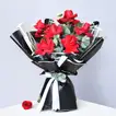 Elegant Crimson Roses Bouquet with Decadent Chocolate Hazelnut Cake