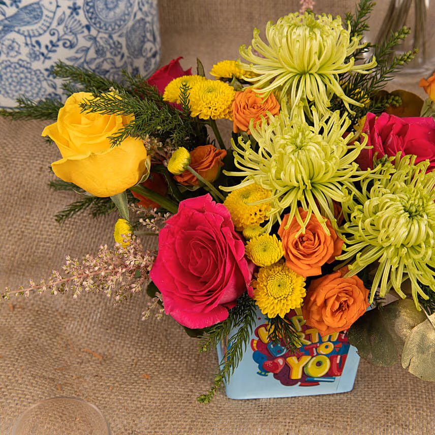 Estatic Birthday Flowers Vase