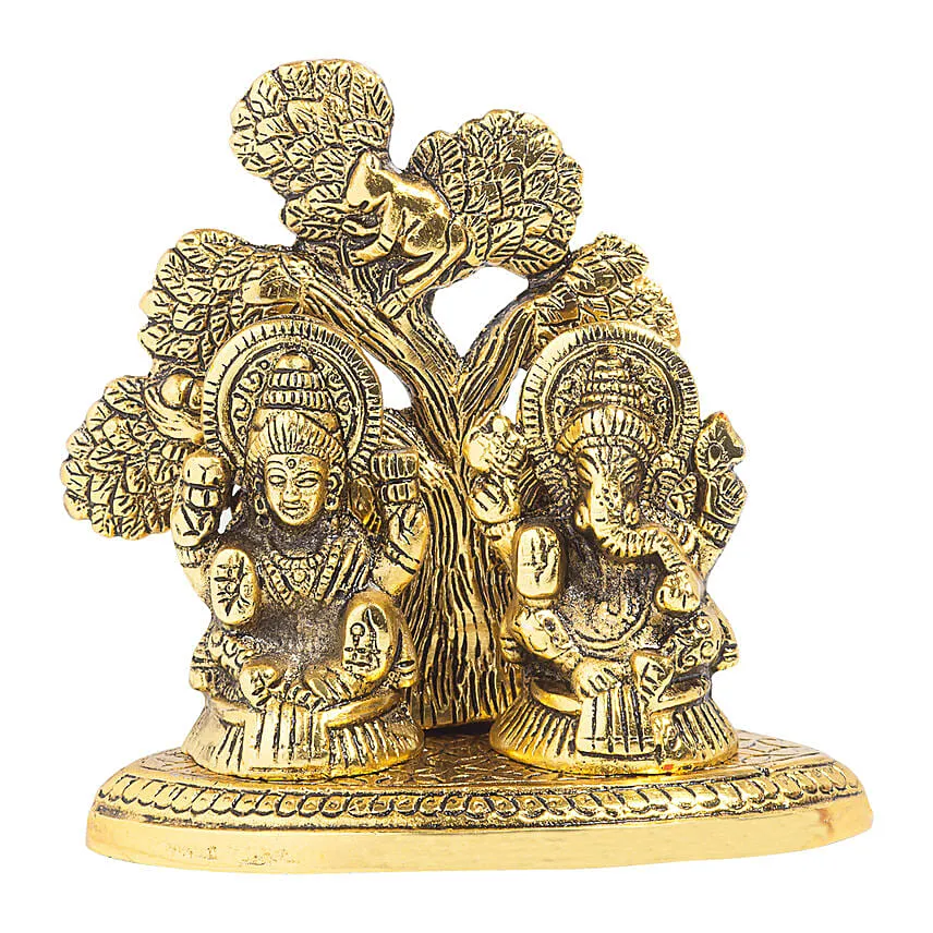 Metal Laxmi Ganesha Idol with Tree Backdrop