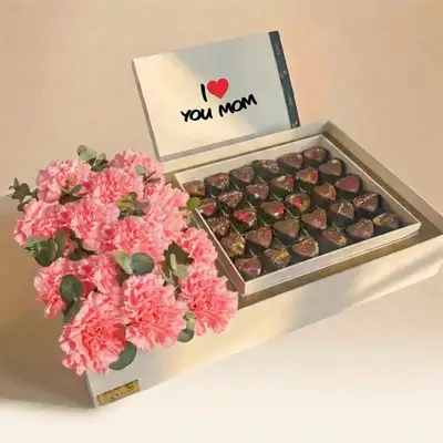 Mom's Precious Moments Gift Box - Pink Carnations & Heart-shaped Delights