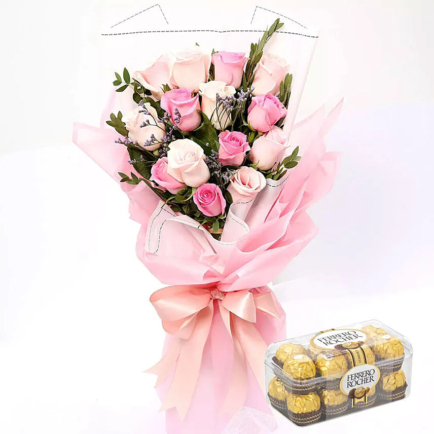 14 Mixed Roses Bouquet With Ferrero Rocher