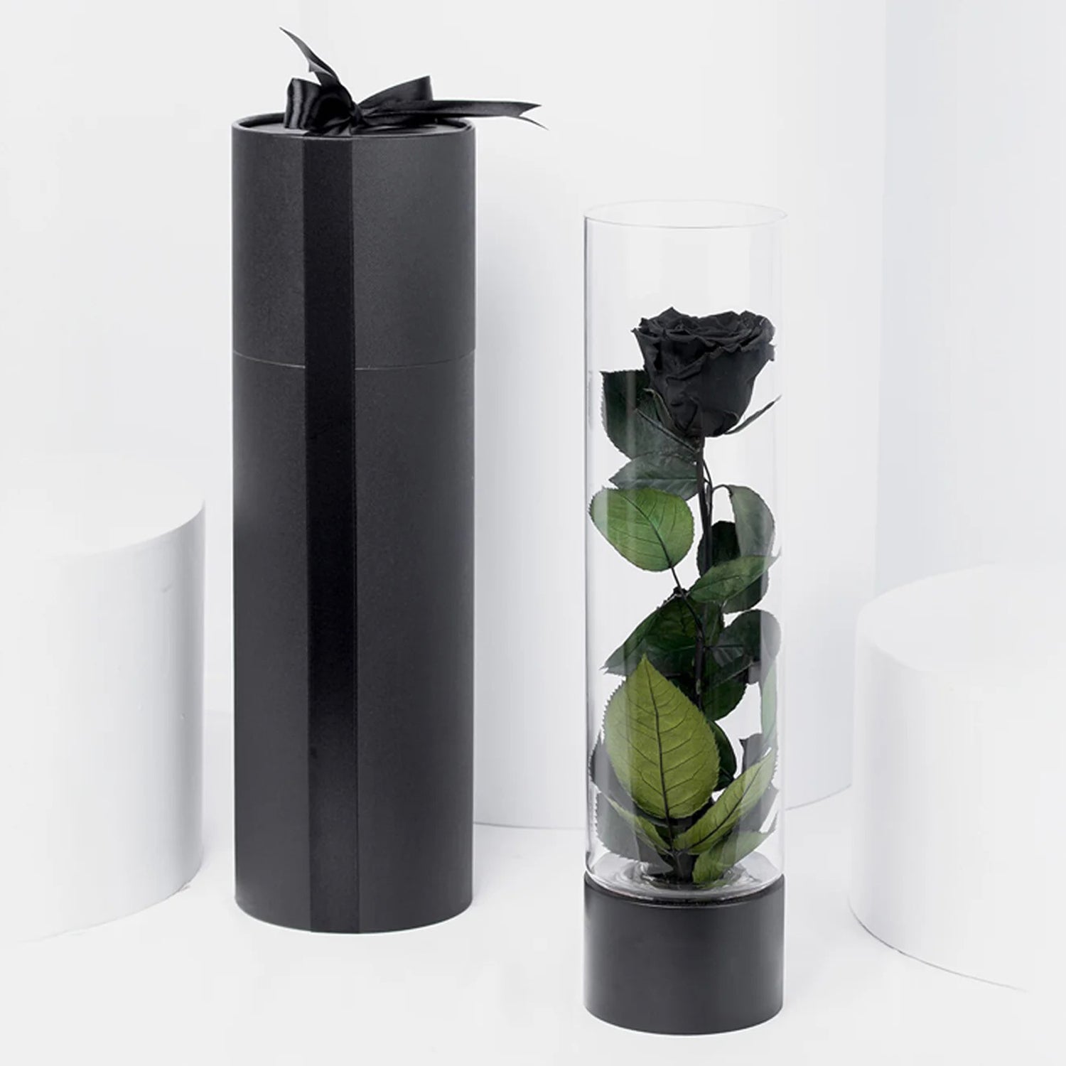 Exquisite Luxury Black Forever Rose in Elegant Glass Vase