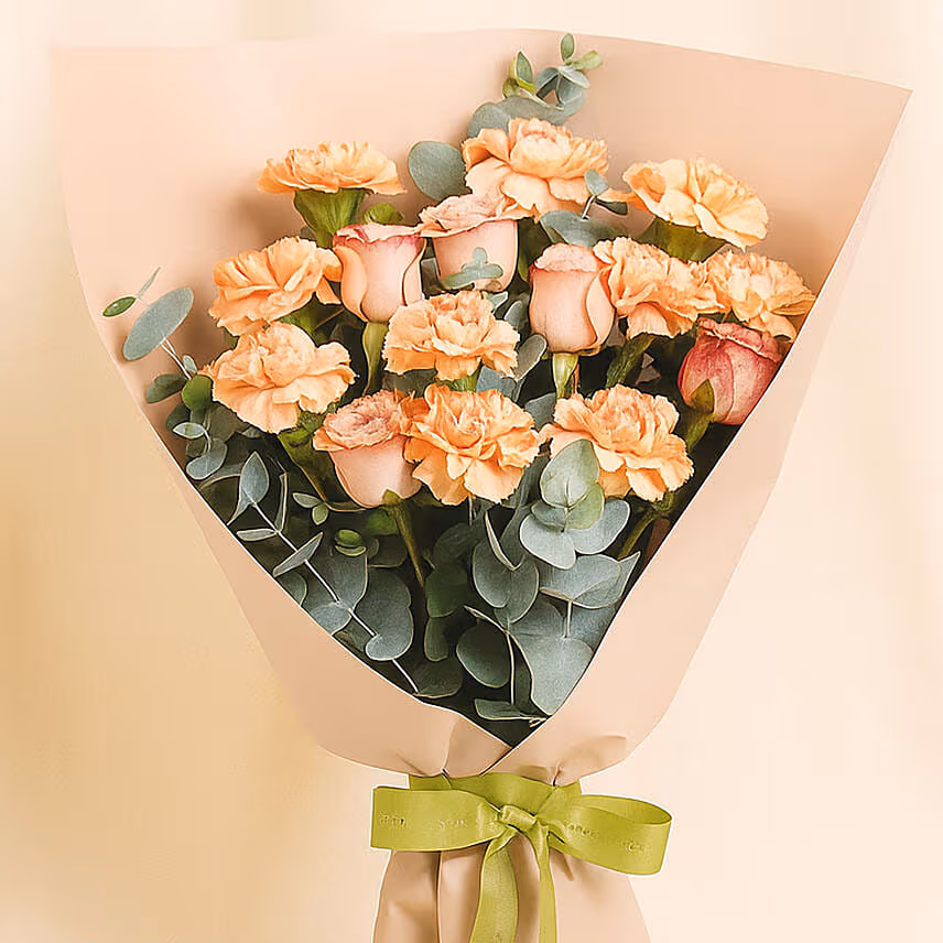 Carnation and Cappucino Rose Bouquet