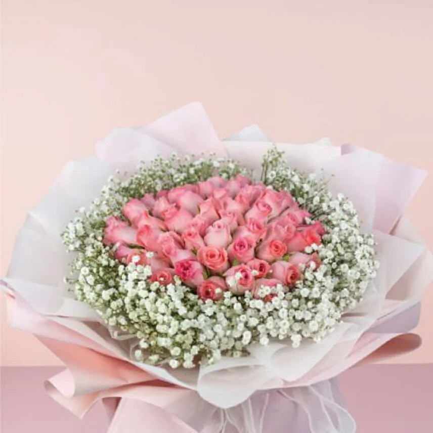Ravishing Pink Flowers Beautifully Tied Bouquet