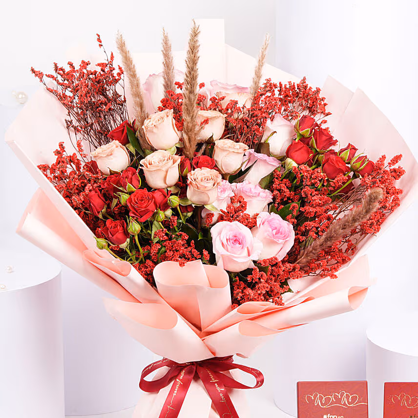 Love in Bloom Bouquet With Chocolates Bar