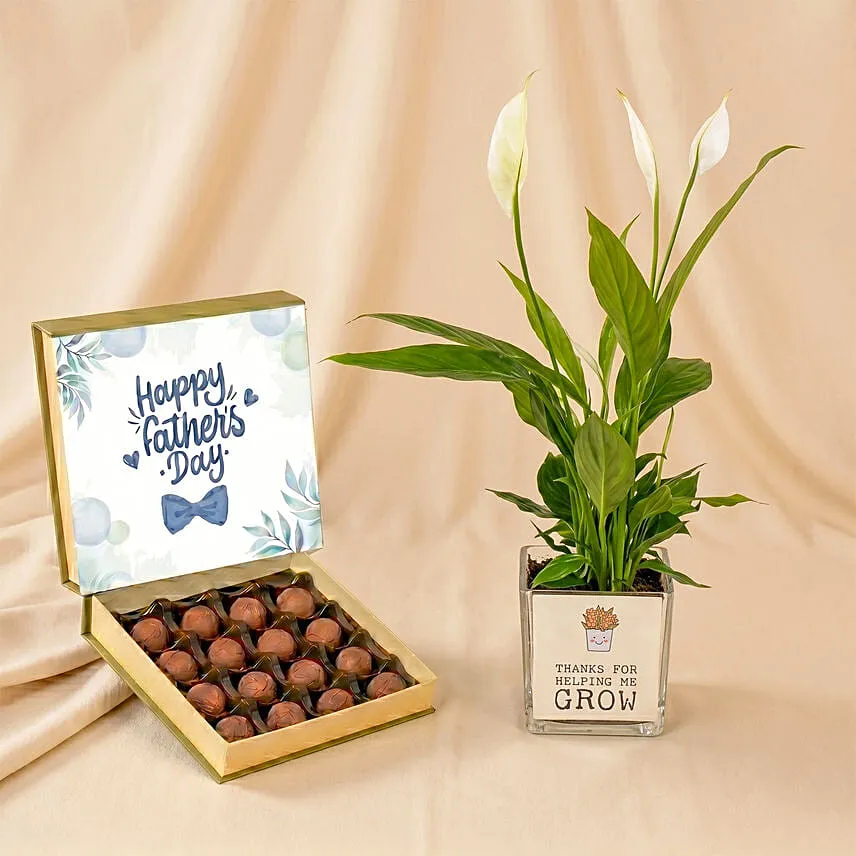 Father's Day Peace Lily and Chocolate Truffle Set