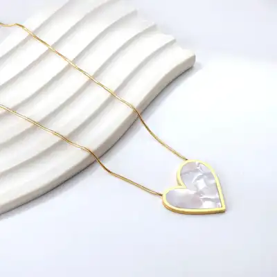 Luxe Mother of Pearl Heart Necklace by Signature Jewelry - Timeless Elegance
