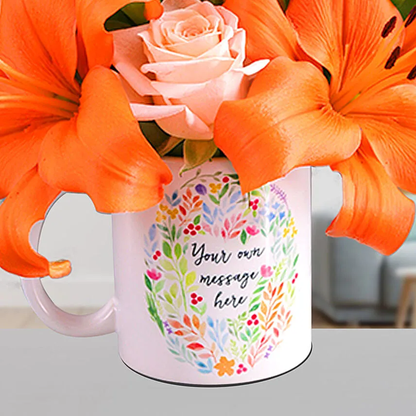 Enticing Mixed Flowers In Floral Mug