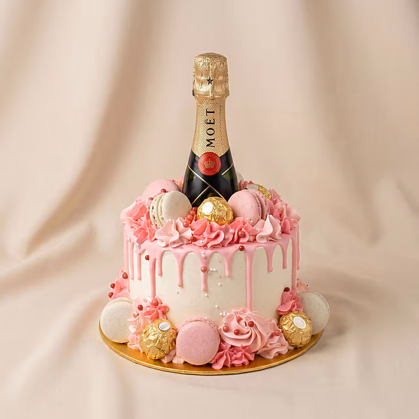 Moet Chandon Champagne Pink Drip Chocolate Cake