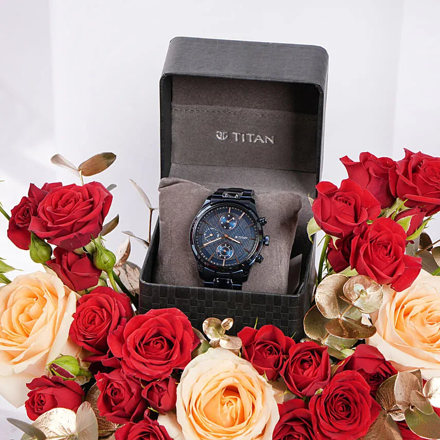 Watch and Valentines Roses Box For him