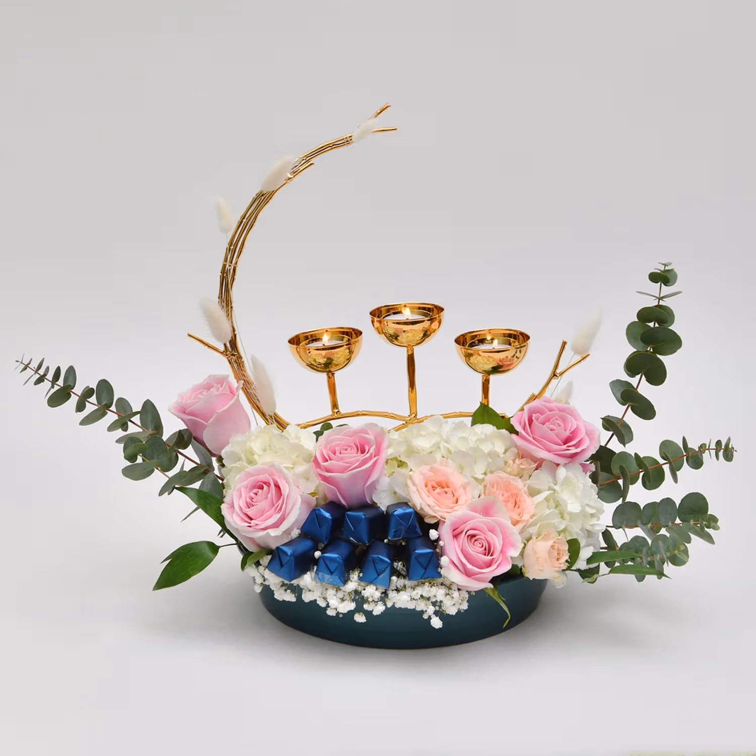 Flowers & Chocolates Arrangement With Candle Holder