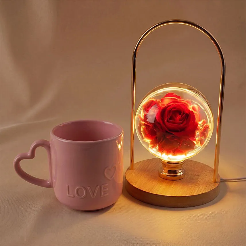 Enchanting Red Rose LED Lamp & Mug Gift Set
