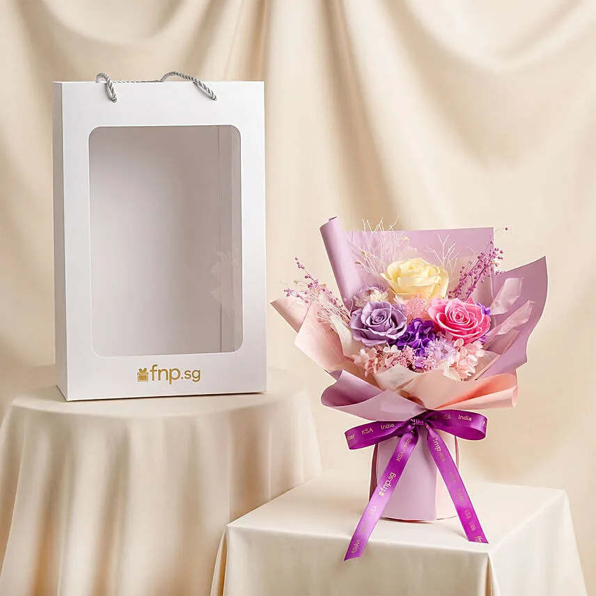 Pastel Symphony Preserved Mixed Rose Bouquet