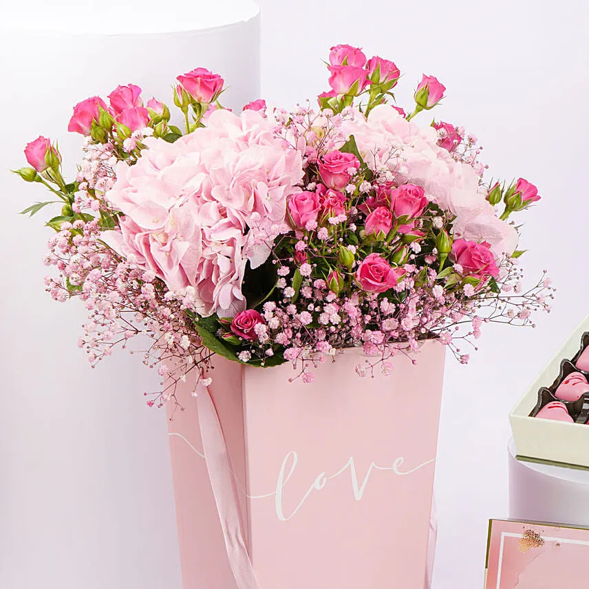 Mothers Day Hydrangeas with Chocolate Box